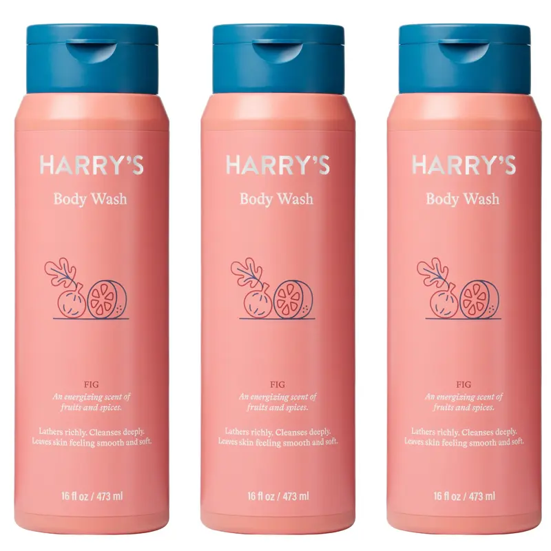 Gel Douche Homme Harry's Figue – Lot de 3, 16 oz (473 ml) chacun | Sans parabènes, sans sulfates, sans colorants | Peau sensible