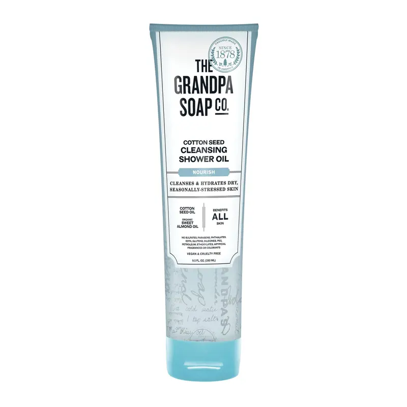 Gel douche huile de coton The Grandpa Soap Company – coton et huile d'amande bio | Formule végane et sans cruauté | Peau sensible | Tube 9,5 oz