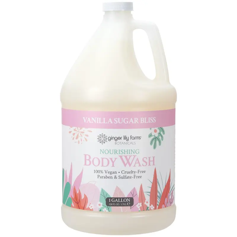Gel Douche Nourrissant Ginger Lily Farms Botanicals – Parfum Vanille Sucre, Recharge 1 Galon, 100 % végétalien et sans cruauté