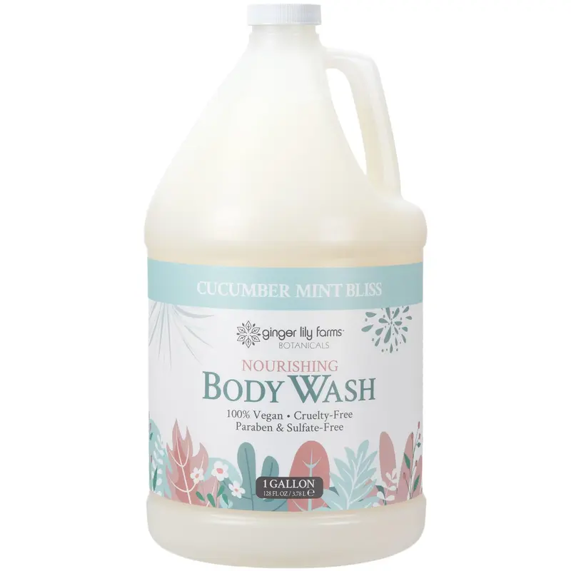 Gel Douche Nourrissant Ginger Lily Farms Botanicals – Végan & Sans Cruauté, Parfum Concombre Menthe, Recharge Galon 128 oz