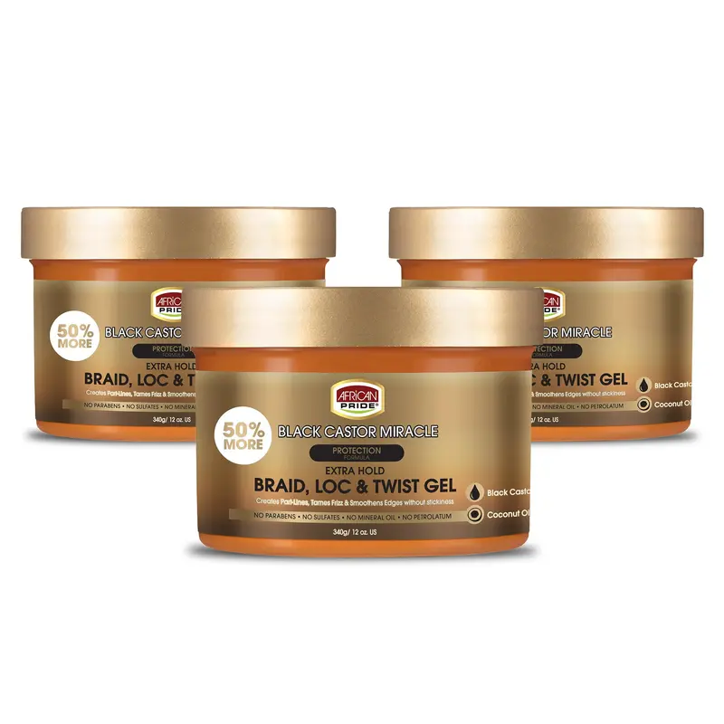 Gel miracle African Pride – Tenue forte pour tresses, locs et torsades, lot de 3, 12oz, ingrédients naturels
