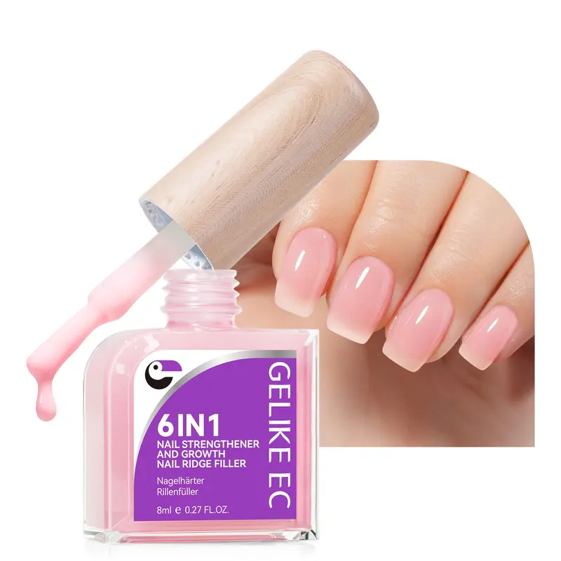 Gelike EC – Renforcateur et Croissance des Ongles Abîmés (6-en-1, Base/Top Coat, Séchage Rapide, Brillance)