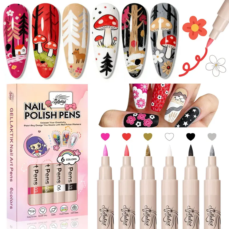 GELLAKTIK – Ensemble 6 Stylos Nail Art 0,7 mm | Dessins DIY Faciles