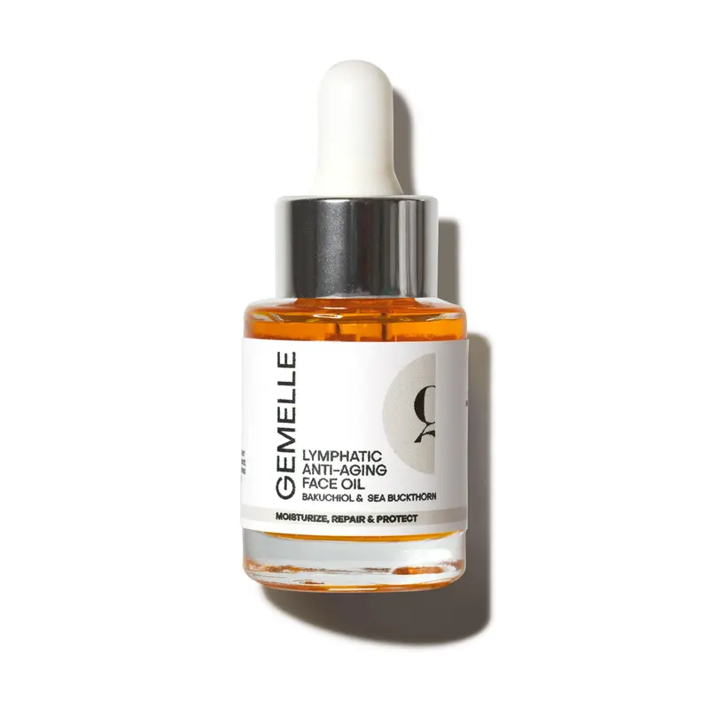 GEMELLE Huile Visage Lymphatique Anti-Âge – 15ml | Vitamines C, E & A, Bakuchiol, Argousier | Bio & Naturelle