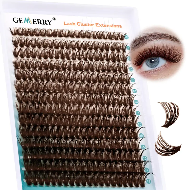 GEMERRY Extensions de Cils Bruns – 280 pièces, aspect naturel, à faire soi‑même à domicile (80P-10-18mm Marron)