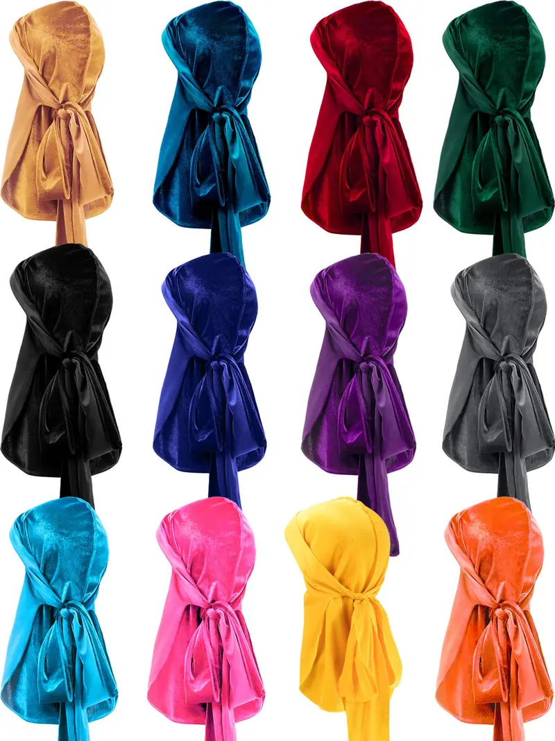 Geyoga – 12 Bonnets en velours avec sangle large et longue queue – Multicolores