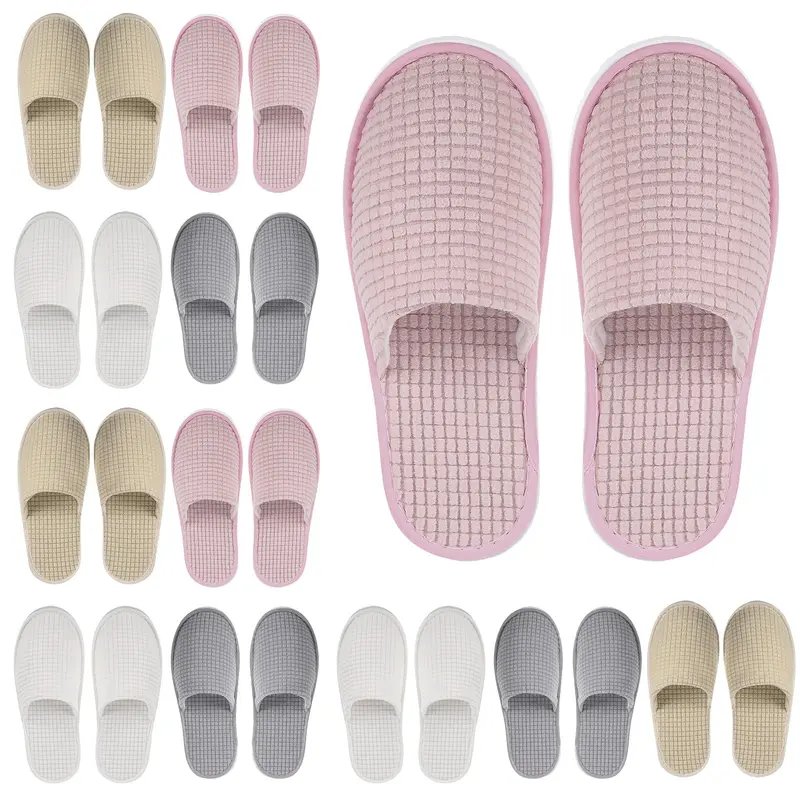 Geyoga — 12 paires de chaussons pour invités, jetables et réutilisables, antidérapants et lavables
