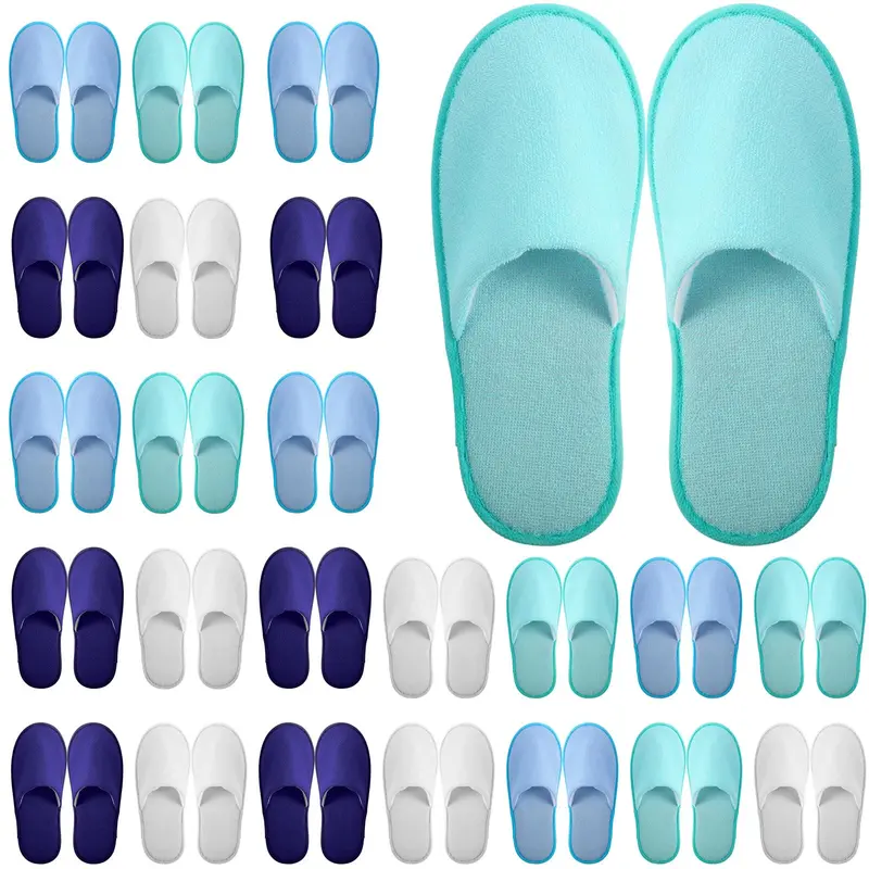 Geyoga Chaussons jetables pour invités – 24 paires, coton doux, semelle EVA antidérapante, bleu M