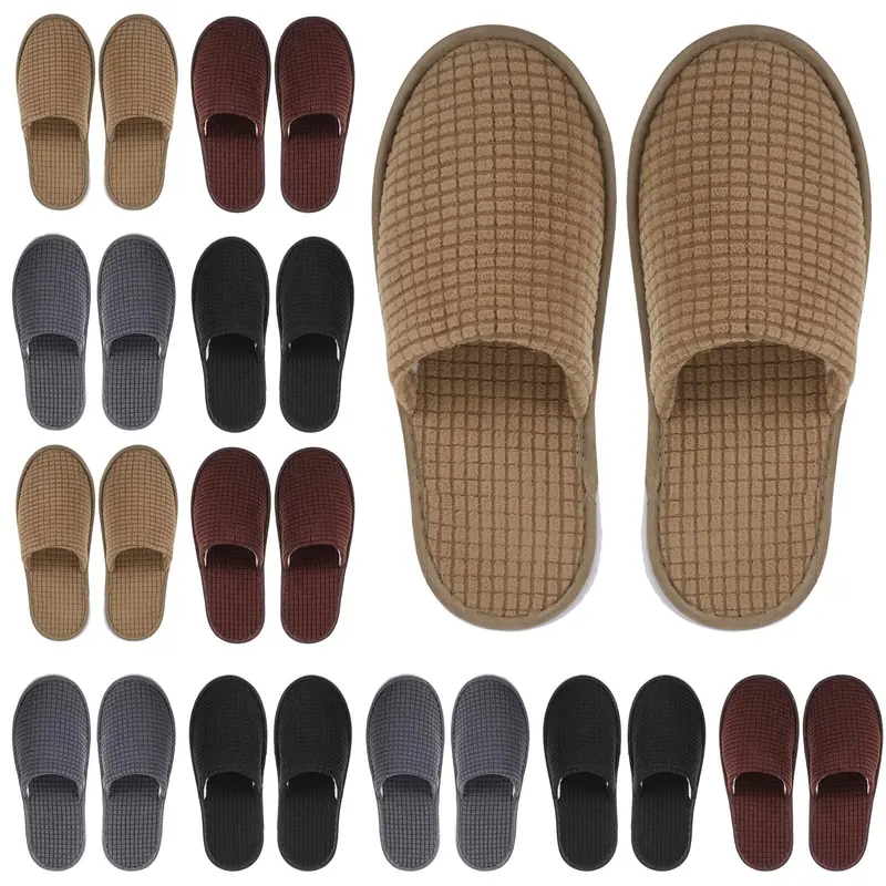 Geyoga Chaussons pour invités – 12 paires antidérapantes, jetables et lavables, orteil fermé, hôtel et mariage – couleur profonde, taille M
