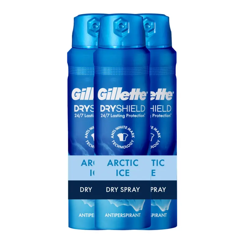 Gillette Spray Déodorant Antiperspirant pour Homme — Arctic Ice, Protection 24h sur 24, Anti-traces, pack de 3 × 125 ml