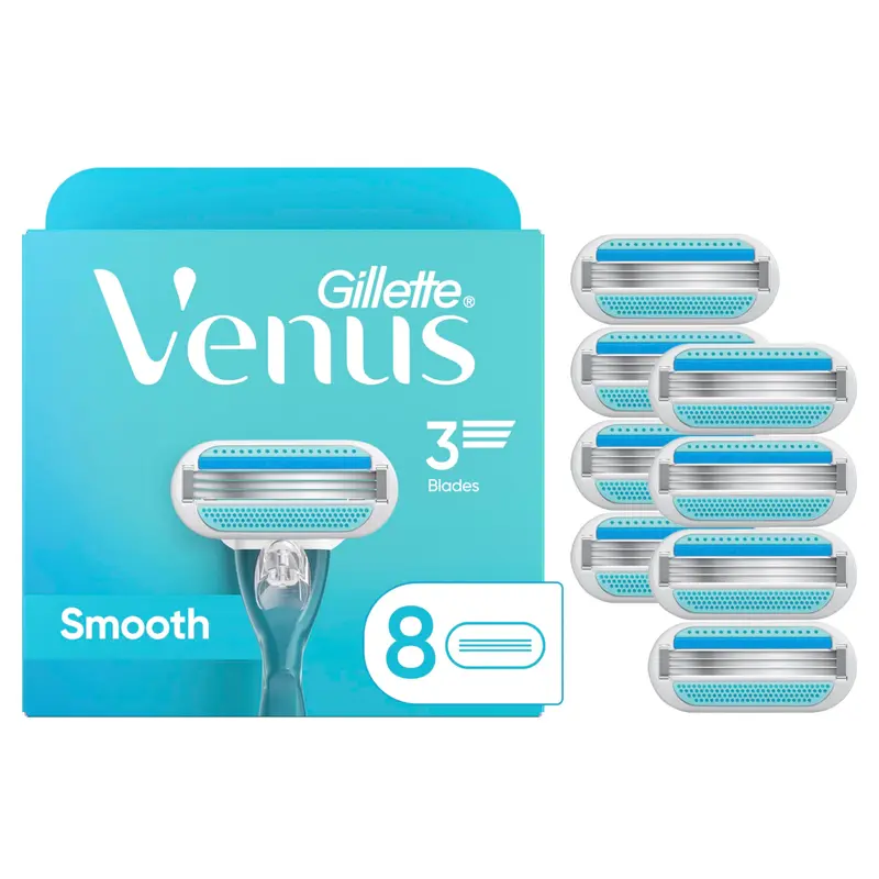 Gillette Venus Smooth – Recharges Rasoir Femme, 8 Pièces, Lubrifiées pour Protéger la Peau des Irritations