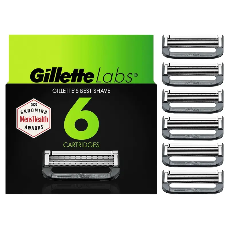 GilletteLabs Recharges de Lames – Lot de 6, Compatibles avec Barre Exfoliante et Rasoir Chauffant