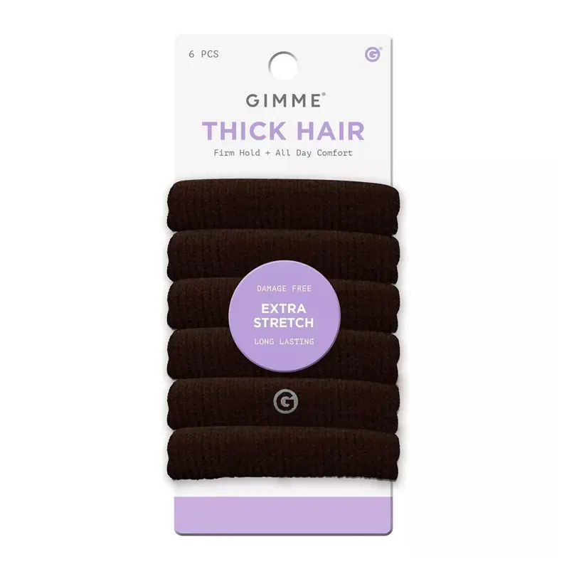 GIMME Beauty Bandes Cheveux Épais – Étirement Extra et Design Patenté – Maintien Fort, Brun Foncé, Lot de 6