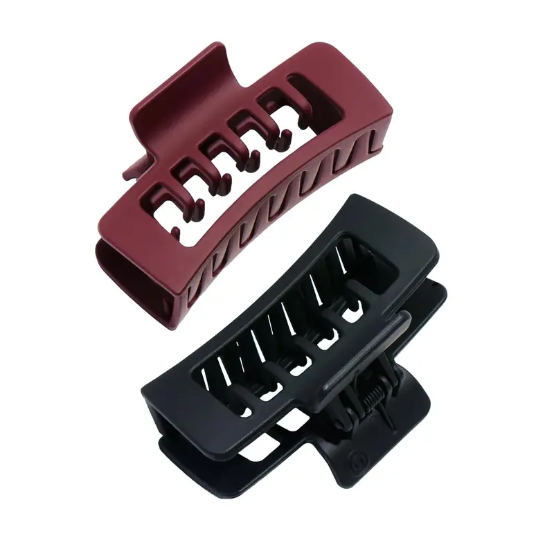 GIMME Beauty Pince Rectangle à Dents Doubles – Grip Anti-Glisse Pour Cheveux Moyens – Lot 2 Bordeaux et Noir
