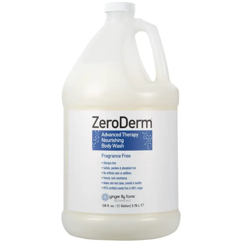 Ginger Lily Farms Botanicals ZeroDerm Advanced Therapy Douche Nourrissant — 100% végan et non testé sur les animaux, Sans parfum, Recharge galon (1 gallon, 128 oz liquides)