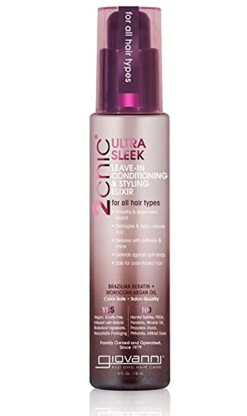 GIOVANNI 2chic Elixir Ultra-Sleek – Soin sans rinçage lissant avec Phyto-Keratin et Argan, Anti-Frizz, compatible couleur – 118 ml