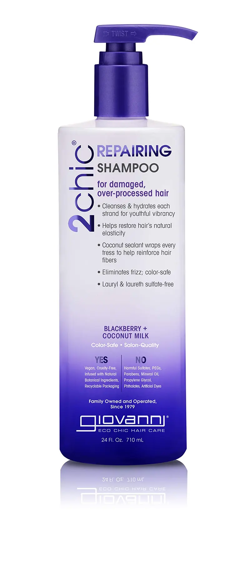 GIOVANNI 2chic Shampooing Ultra-Réparateur – Cheveux abîmés, couleur protégée, mûre et lait de coco, 710 ml