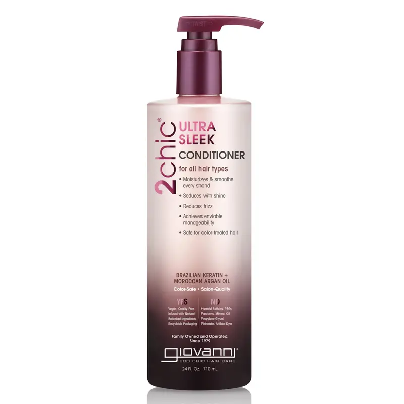 GIOVANNI 2chic Ultra-Sleek Conditioner – Phyto-Kératine brésilienne & huile d’Argan marocaine, anti-frisottis, 24 oz (710 ml)