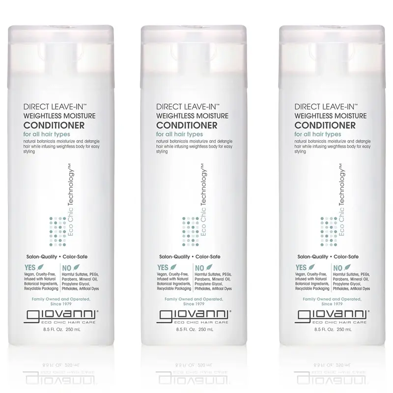 GIOVANNI Direct Soin Sans Rinçage Hydratation Légère pour Boucles et Cheveux Ondulés – Sans Parabènes, Qualité Salon, Lot de 3 × 8,5 oz