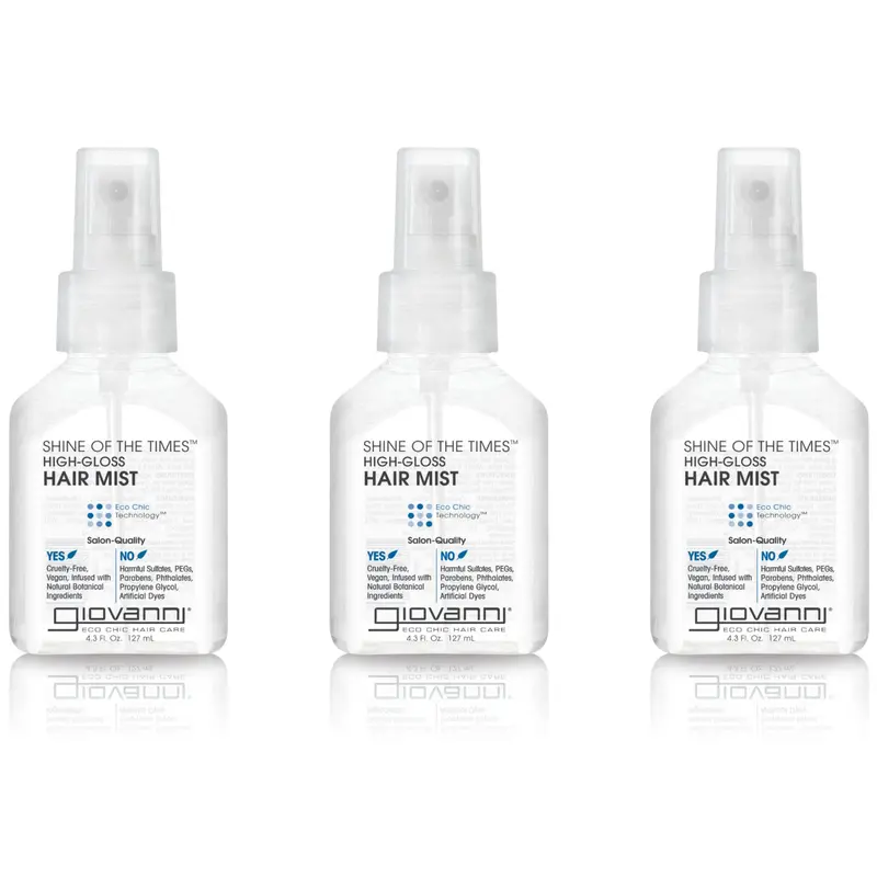 GIOVANNI Éclat des Temps - Brume de finition haute brillance (3 x 4,3 oz), anti-frisage, sans parabènes, cruelty-free