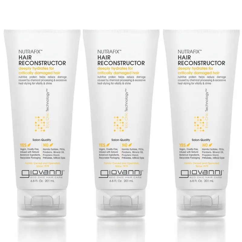 GIOVANNI Nutrafix - Réconstructeur Capillaire Hydratant pour Cheveux Endommagés, Color Safe, Pack 3 x 6,8 oz