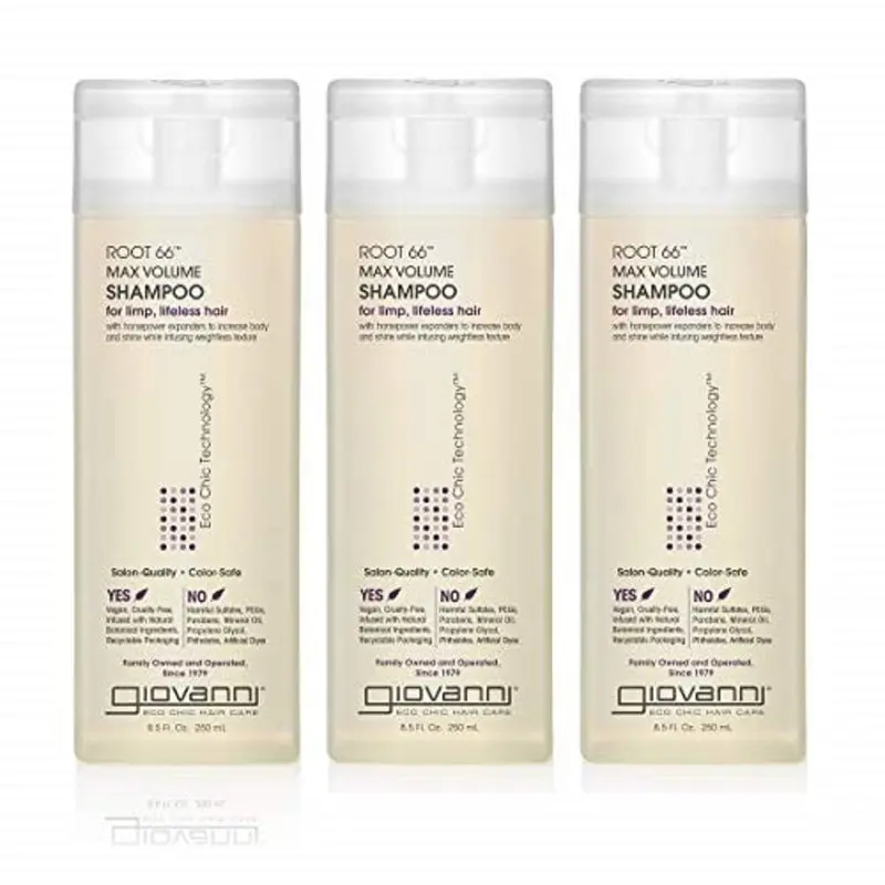 GIOVANNI Root 66 Max Volume Shampoing – Volume pour cheveux fins, couleur-safe – Lot 3×8,5 oz