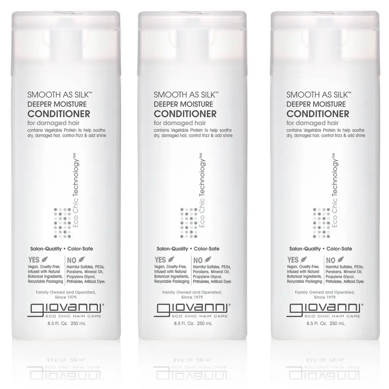GIOVANNI Smooth As Silk Deeper Moisture Conditioner – Démêlant hydratant, couleur sûre, sans sulfate (3 x 8,5 oz)