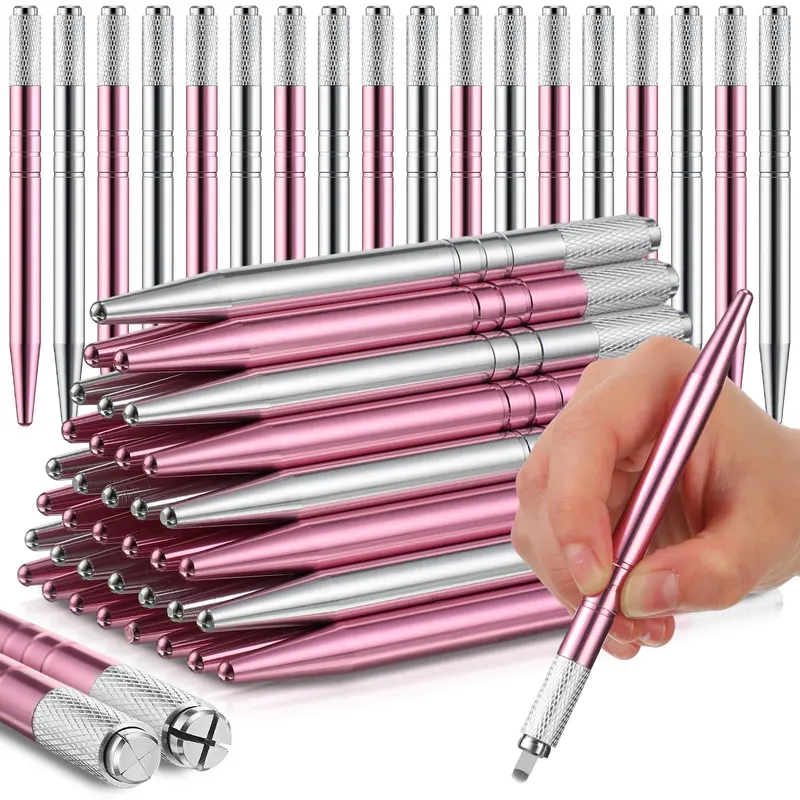 Gisafai – Ensemble de 50 stylos microblading argent et rose pour sourcils | Outils en aluminium pour salons