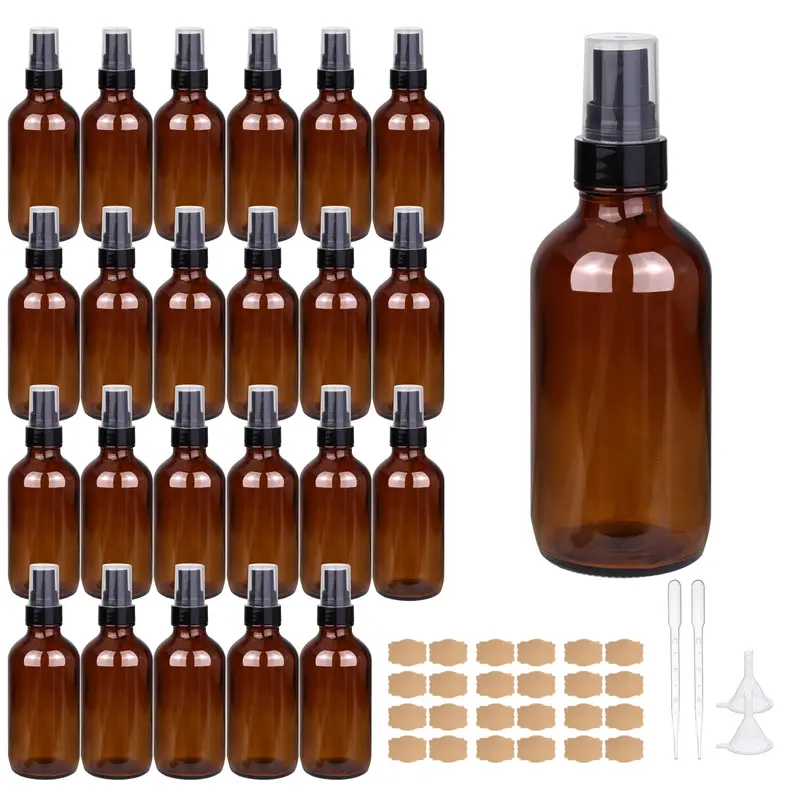 GIVAMEIHF – Ensemble de 24 flacons spray en verre ambré 4oz | Vaporisateurs réutilisables