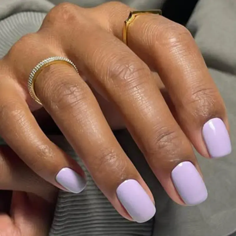 GLAMERMAID Ongles à poser Gel Brillant Lavande – Courts Squoval, Faux Ongles Réutilisables