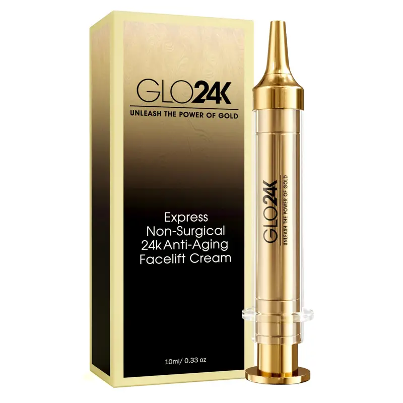 GLO24K Crème Relissage Instantané 24k Or – Hyaluronique, Peptides et Vitamines A, C et E (Sans Aiguille)