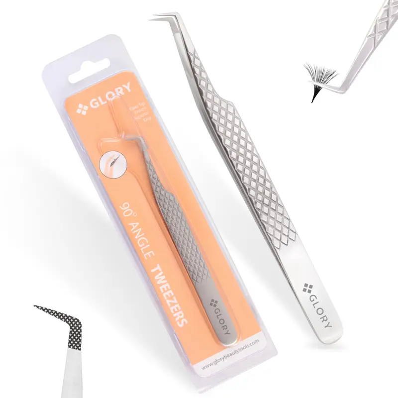 GLORY Pinces à cils 90° – Pointe fibre ultra-précise pour extensions