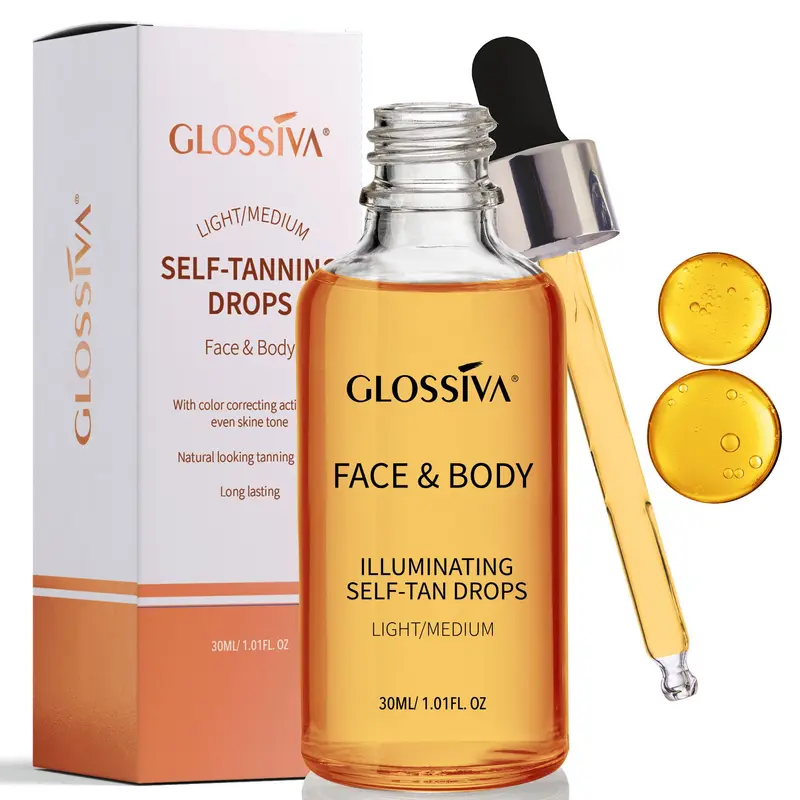 Glossiva Gouttes Auto-Bronzantes – Teint doré progressif visage et corps, bronzage longue tenue, 30 ml