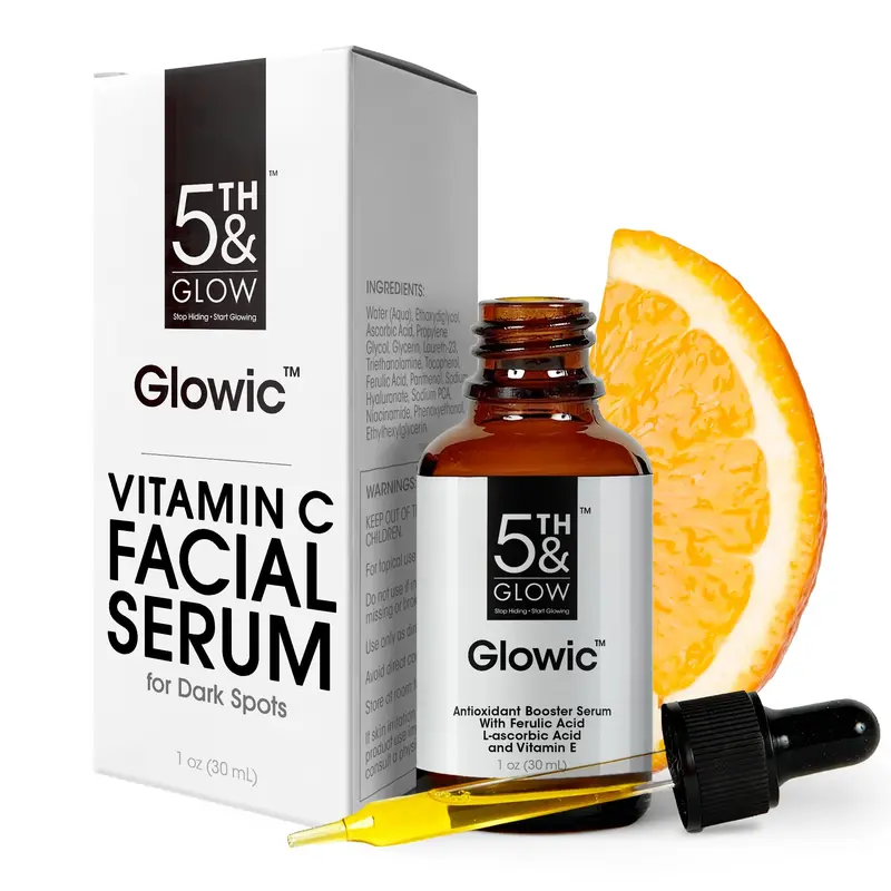 Glowic – Sérum Vitamine C avec Acide Hyaluronique par 5th & Glow | Hydratation, Éclat et Atténuation des Taches – 30 ml