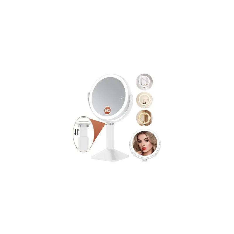 Glowtop – Miroir de maquillage éclairé 30x/1x, hauteur réglable, batterie 4000mAh, 3 modes lumineux