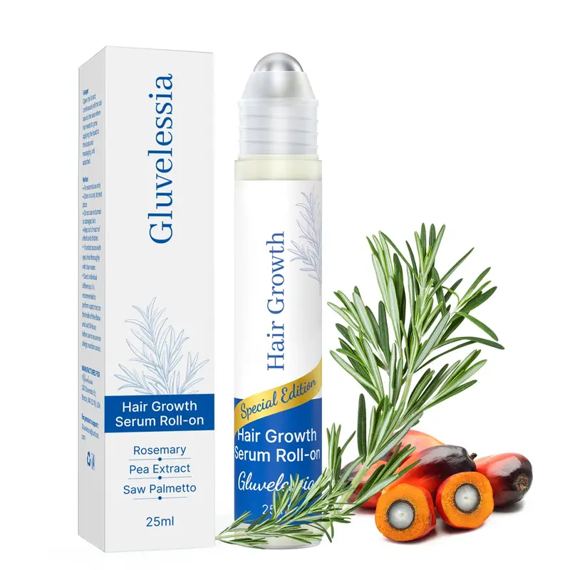 Gluvelessia Sérum Croissance Cheveux – Rouleau Applicateur Romarin, Apparence Plus Dense, Sans Gras – 0,84 fl oz
