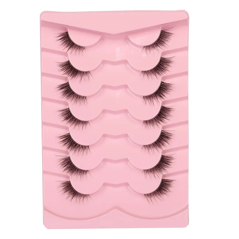 Gmagictobo Faux Cils Demi-Bande – Regard Œil-de-Chat, Bande Claire, Volume Léger, 7 Paires