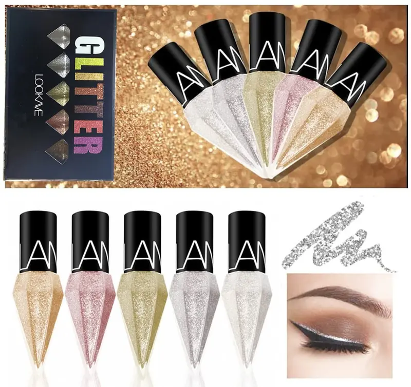 Go Ho Trait Liquide Pailleté – Ensemble 5 Couleurs Étincelantes, Résistant à l'eau et Longue Tenue