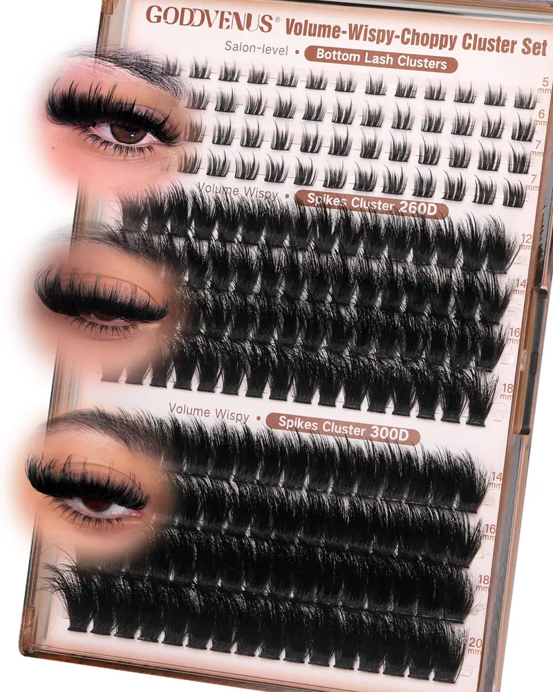 Goddvenus – Extensions en grappes de cils D-Curl, volume effet plume et cils inférieurs