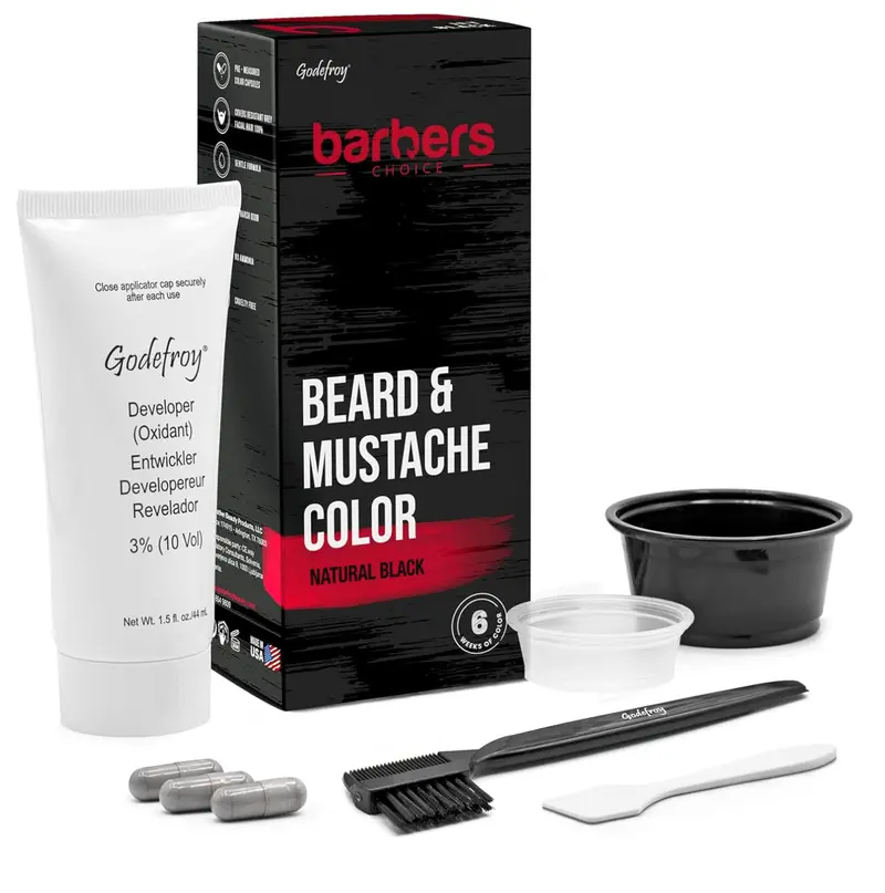 Godefroy Barbers Choice 3 – Coloration barbe et moustache, couverture des gris jusqu’à six semaines, Noir naturel