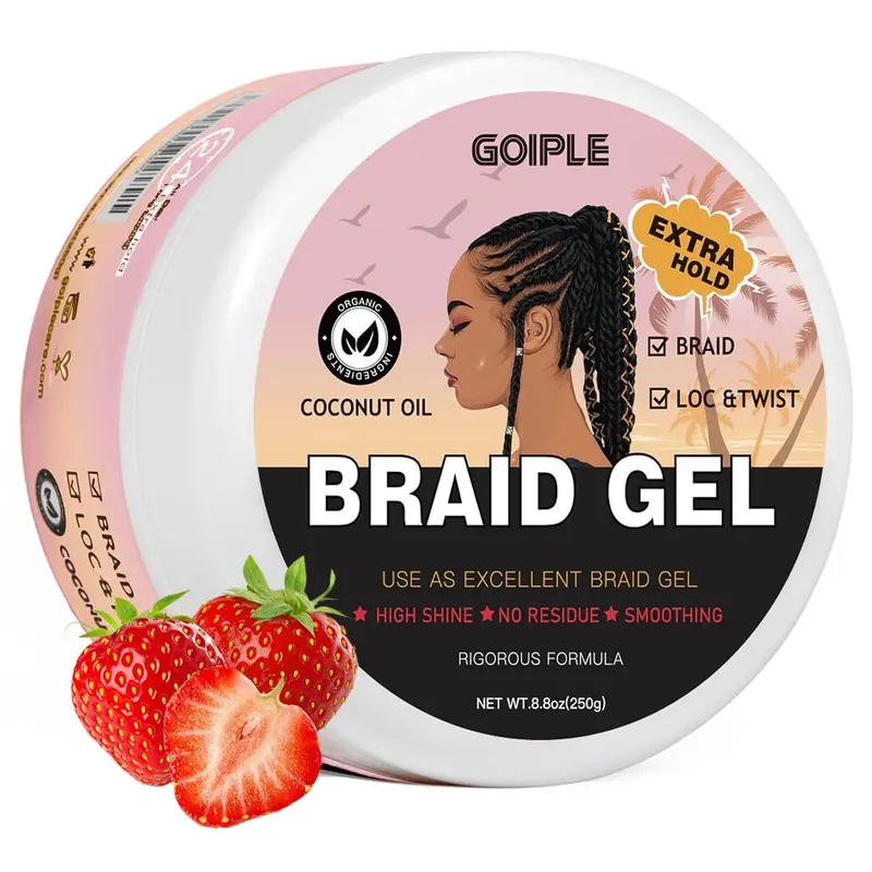 Goiple Gel Tresses Extrême – Gel pour tresses et bordures, brillance durable, Saveur Fraise 8,8 oz