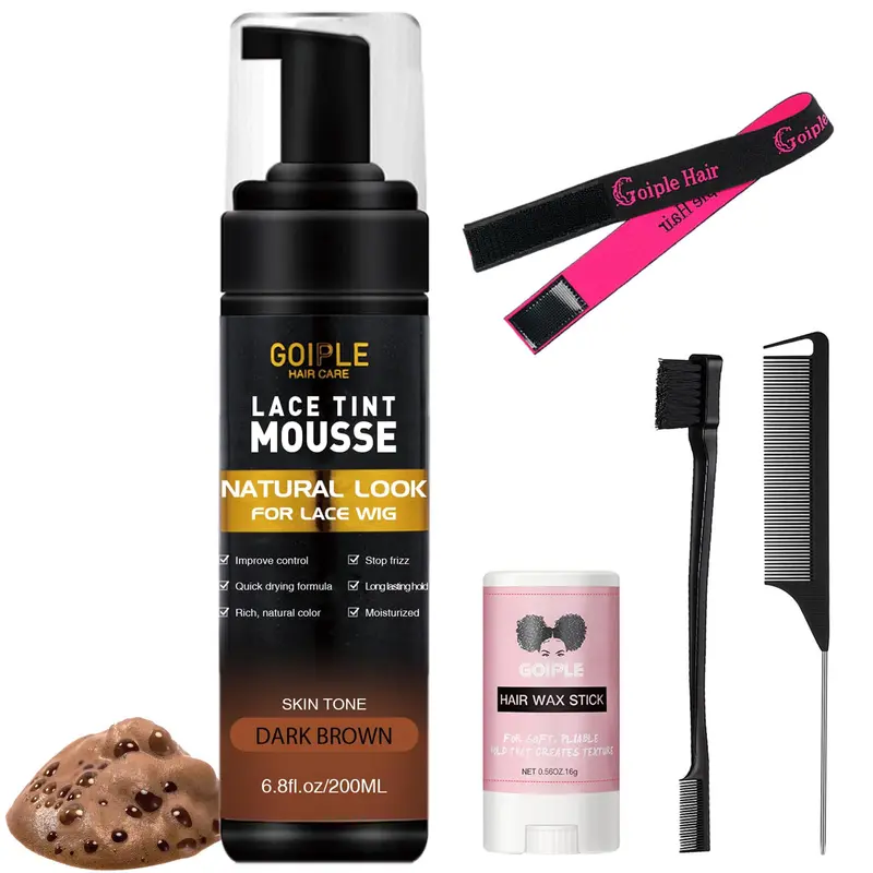 Goiple Mousse Teintante pour Dentelle – Teinte Naturelle Brun Foncé, 200 ml (6,8 oz) – Kit Finition