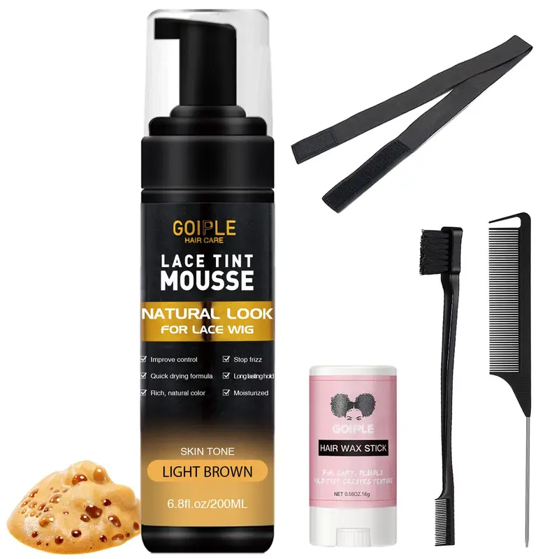 Goiple Mousse Teinte Dentelle — 6,8 oz, Finition Naturelle pour Perruques à Dentelle (Brun Clair)