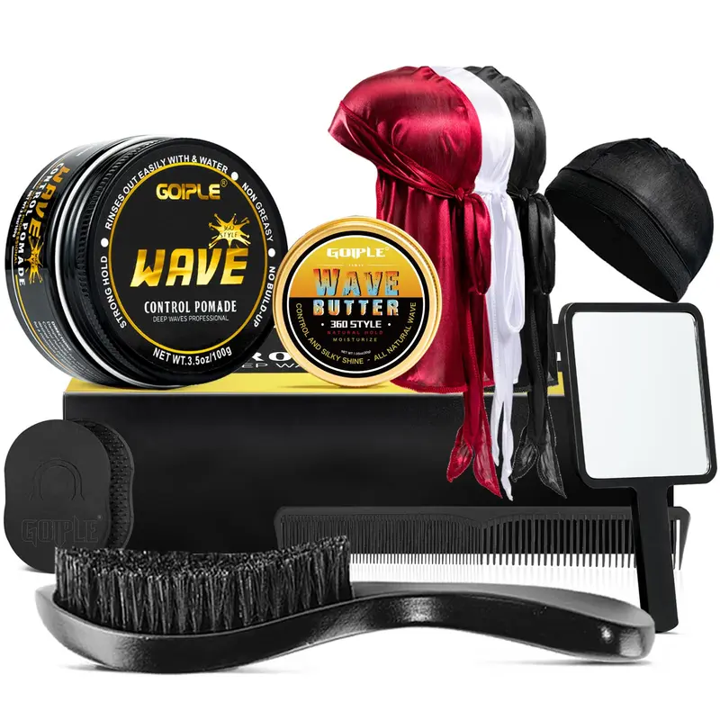 Goiple Pommade Ondes 360 – Tenue Forte et Brillance pour Hommes (Lavage Facile) + Kit Accessoires