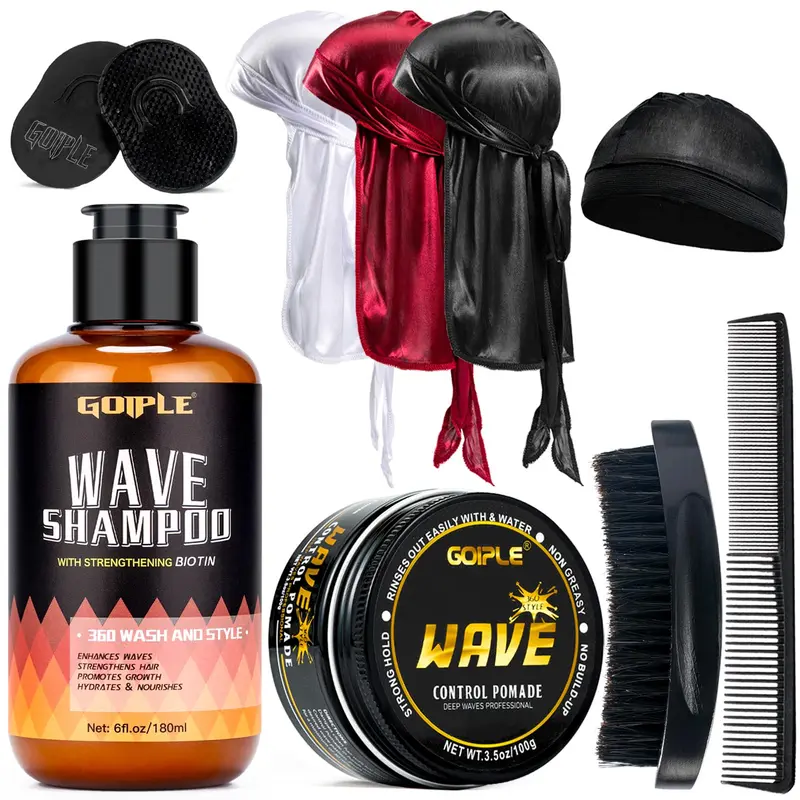 Goiple Waves Pomade - Shampooing 360 Waves Hydratant pour Cheveux Afro | Kit Complet