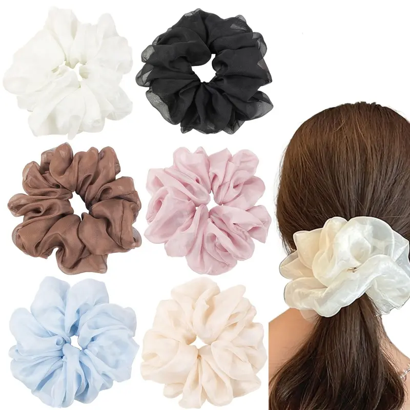 GOLD XIONG PADISHAH – Scrunchies chiffon XL (lot de 6) sans tiraillement pour cheveux épais
