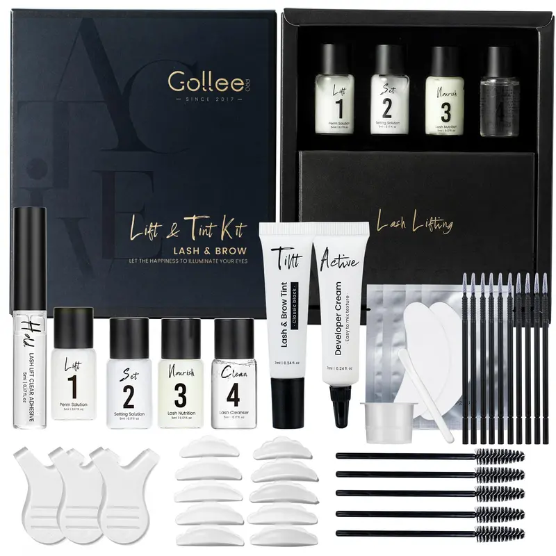 GOLLEE Lift des Cils et Coloration – Kit Laminage Cils et Sourcils Noir à Domicile