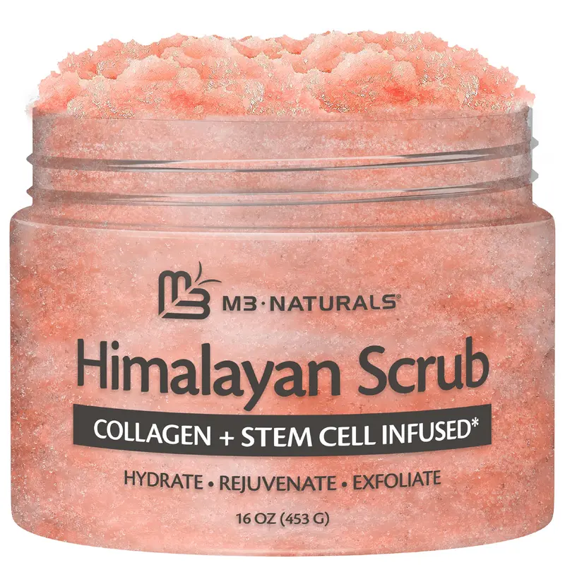 Gommage au sel de l’Himalaya M3 Naturals – Exfoliant visage, corps et pieds avec collagène et cellules souches | 473 ml