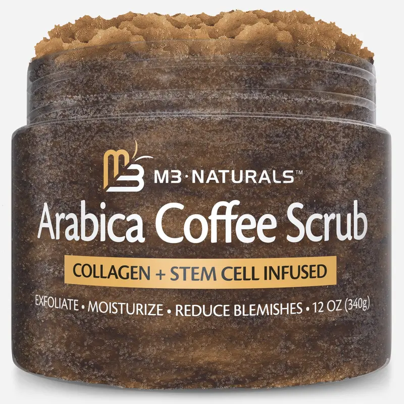 Gommage Café Arabica M3 Naturals – Exfoliant Corps et Visage avec Collagène et Cellules Souches, 12 oz