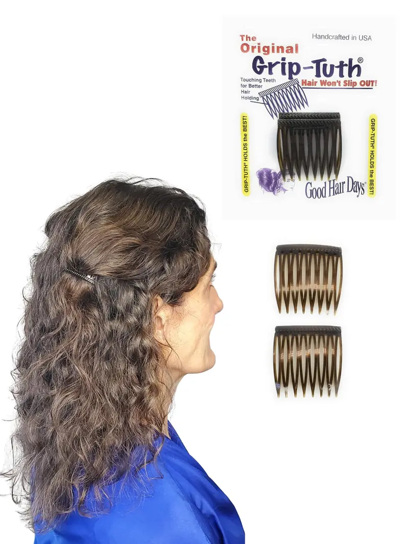 Good Hair Days Grip-Tuth Peignes – Lot de 2, 3,8 cm, Pour Tous Types De Cheveux, Déco et Styling - Tortue